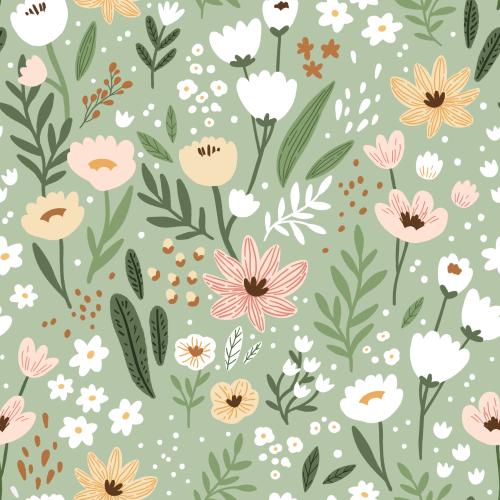 Blumenwiese grün - Bio Jersey / Bio French Terry